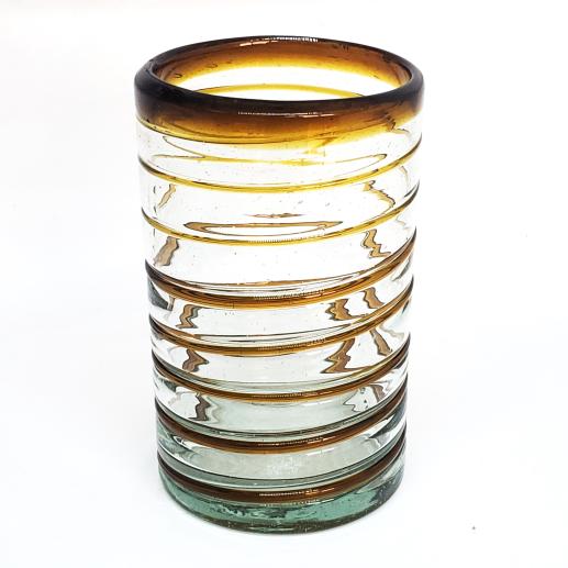 Sale Items / Amber Spiral 14 oz Drinking Glasses  / These elegant glasses covered in a amber color spiral will add a handcrafted touch to your kitchen decor.